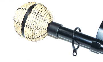 16/19mm Extendable Telescopic Black Curtain Pole Rope Ball Ends 1.2m - 2.1m