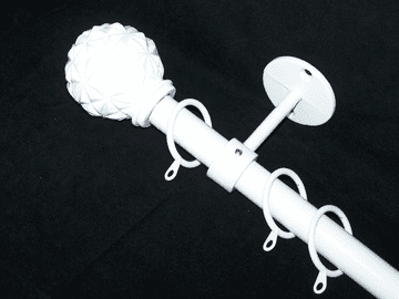 16 /19mm Gloss White Extendable Ceiling  Curtain Pole Abstract Ball  Finials 1.2m - 2.1m