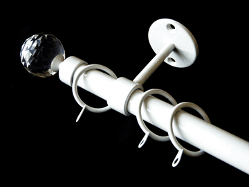 16 /19mm Gloss White Extendable Ceiling Curtain Pole Crystal Ball Finials 1.2m - 2.1m