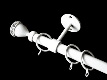 16 /19mm Gloss White Extendable Ceiling Curtain Pole Diamante Trophy Finials 1.2m - 2.1m