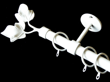 16 /19mm Gloss White Extendable Ceiling Curtain Pole Twin Leaf Finials 1.2m - 2.1m