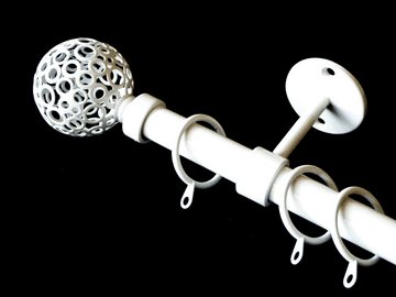 16 /19mm Gloss White Extendable Ceiling Curtain Pole with Circle Ball Finials 1.2m - 2.1m