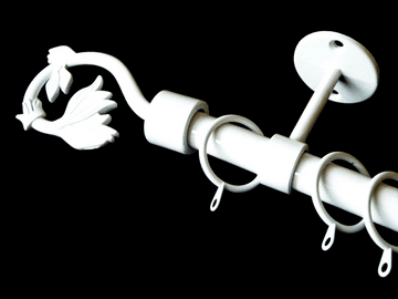 16 /19mm Gloss White Extendable Ceiling  Curtain Pole with Swirl Leaf Finials 1.2m - 2.1m