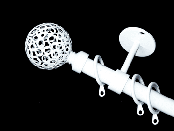 16/19mm Gloss White Extendable Ceiling Pole with Glider Rings & Circle Ball Finials 1.2-2.1m