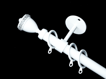 16/19mm  Gloss White Extendable Ceiling  Pole with Glider Rings Diamante Trophy Finials 1.2-2.1m
