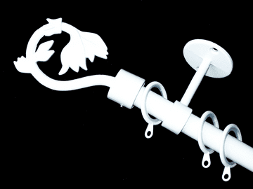 16/19mm  Gloss White Extendable Ceiling Pole with Glider Rings & Swirl Leaf Finials 1.2-2.1m