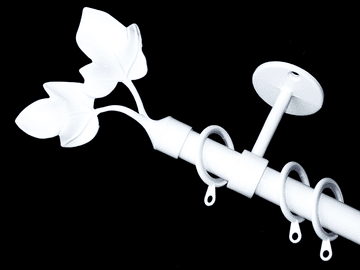 16/19mm Gloss White Extendable Ceiling Pole with Glider Rings & Twin Leaf Finials 1.2-2.1m