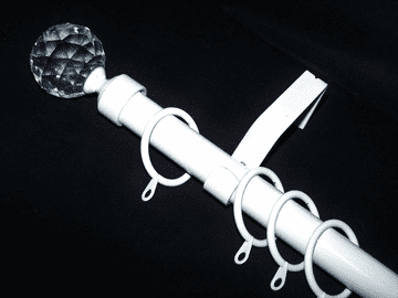 16/19mm Gloss White Extendable Curtain Pole System Crystal Ball Finials 1.2m - 2m