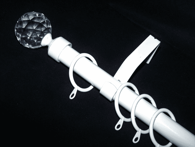 16/19mm Gloss White Extendable Curtain Pole System Crystal Ball Finials 1.2m - 2m