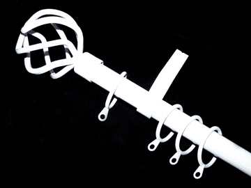 16/19mm Gloss White Extendable Curtain Pole with Cage Ball Finials 1.2m - 2.1m
