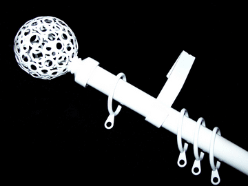 16/19mm Gloss White Extendable Curtain Pole with Circle Ball Finials 1.2m - 2.1m