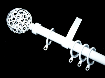 16/19mm Gloss White Extendable Curtain Pole with Glider Rings & Circle Ball Finials 1.2m - 2.1m