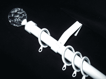 16/19mm Gloss White Extendable Curtain Pole with Glider Rings & Crystal Ball Finials 1.2m - 2.1m