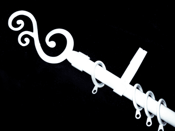 16/19mm Gloss White Extendable Curtain Pole with Glider Rings & Swirl Finials 1.2m - 2.1m
