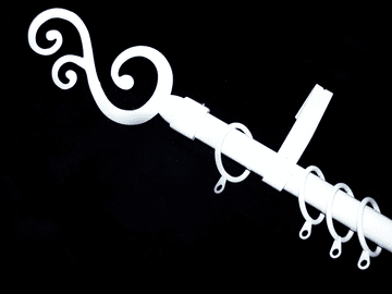 16 /19mm Gloss White Extendable Curtain Pole with Soft Swirl Finials 1.2m - 2.1m