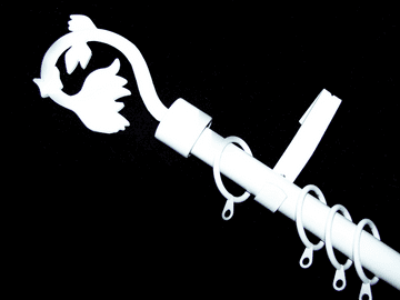 16/19mm Gloss White Extendable Curtain Pole with Swirl Leaf Finials 1.2m - 2.1m