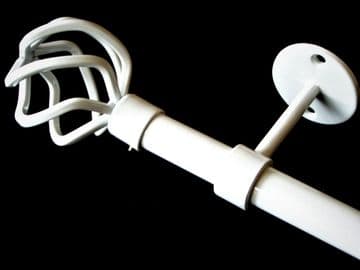 16/19mm Gloss White Extendable Eyelet Ceiling Curtain Pole Twisted Cage Finials 1.2m - 2.1m
