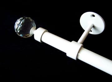 16/19mm Gloss White Extendable Eyelet Ceiling Curtain Pole with Crystal ball Finials 1.2m - 2.1m