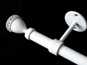 16/19mm Gloss White Extendable Eyelet Ceiling Pole Diamante Trophy Finials 1.2m - 2.1m