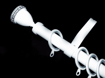 16/19mm Gloss White Extendable Pole with Glider Rings & Diamante Trophy Finials 1.2m - 2.1m