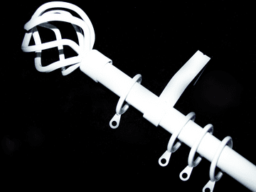 16/19mm Gloss White Extendable Pole with Glider Rings & Twisted Cage Finials 1.2m - 2.1m