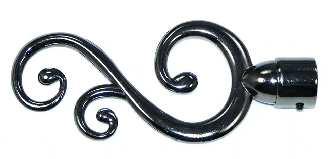 16/19mm Graphite Black Nickel Swirl Curtain Pole Finials.