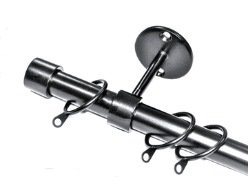 16/19mm Matt Black Extendable Ceiling Curtain Pole with End Cap Finials 1.2m - 2.1m