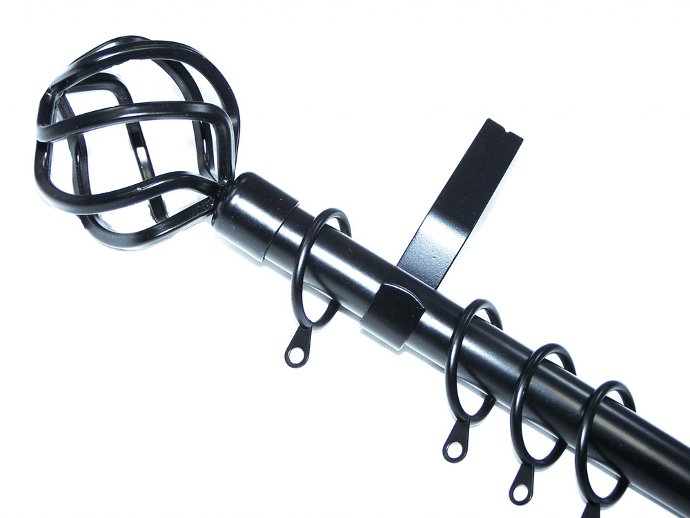 16/19mm Matt Black Extendable Curtain Pole System with Twisted Cage