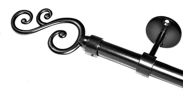 16/19mm Matt Black Extendable Eyelet Ceiling Curtain Pole System Swirl Finials 1.2m - 2.1m