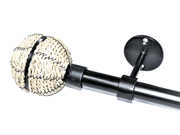 16/19mm Matt Black Extendable Eyelet Ceiling Curtain Pole System with Rope Ball Finials