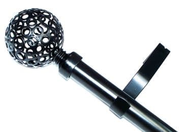 16/19mm Matt Black  Extendable Eyelet Curtain Pole System with Circle Ball Finials 1.2m - 2.1m