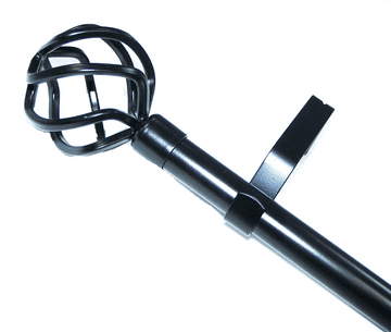 16/19mm Matt Black Extendable Eyelet Curtain Pole System with Twisted Cage Finials 1.2m - 2.1m
