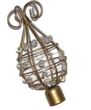 16/19mm Matt Gold Fluted Curtain Pole Finials with Clear Bead Detail