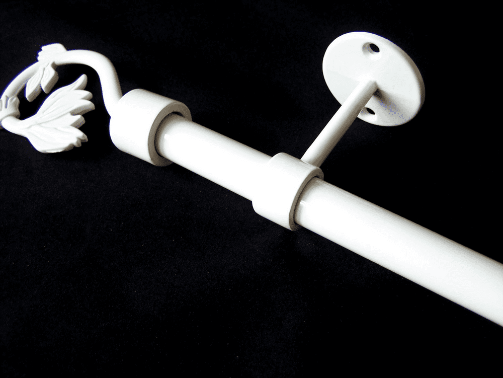 16/19mm White 1 2m - 2 1m Extendable Eyelet Ceiling Pole Swirl Leaf Finials