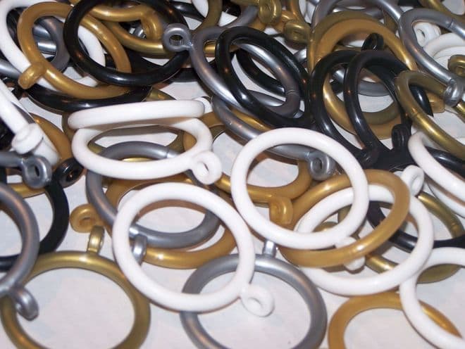 16mm - 19mm Plastic Curtain Pole Rings White Black Gold Silver Grey Brass Bronze
