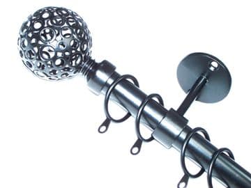 16mm Matt Black Ceiling Curtain Pole Circle Ball Finials