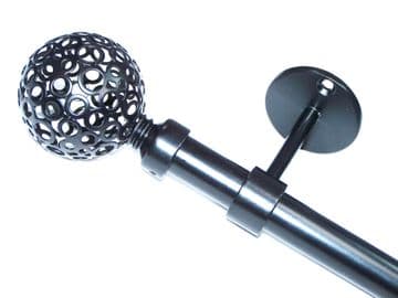 16mm Matt Black Ceiling Eyelet Curtain Pole Circle Ball Finials