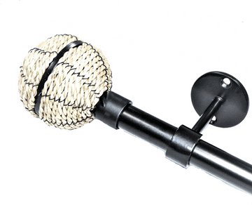 16mm Matt Black Ceiling Eyelet Curtain Pole Rope Ball Finials