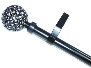16mm Matt Black Eyelet Curtain Pole System Circle Ball Finials