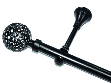 16mm Matt Black Eyelet Designer Extra Deep Pole with Circle Ball Finials 1.2m 1.5m 2.4m 3m