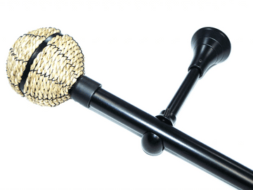 16mm Matt Black Eyelet Designer Extra Deep Pole with Rope Ball Finials 1.2m 1.5m 2.4m 3m