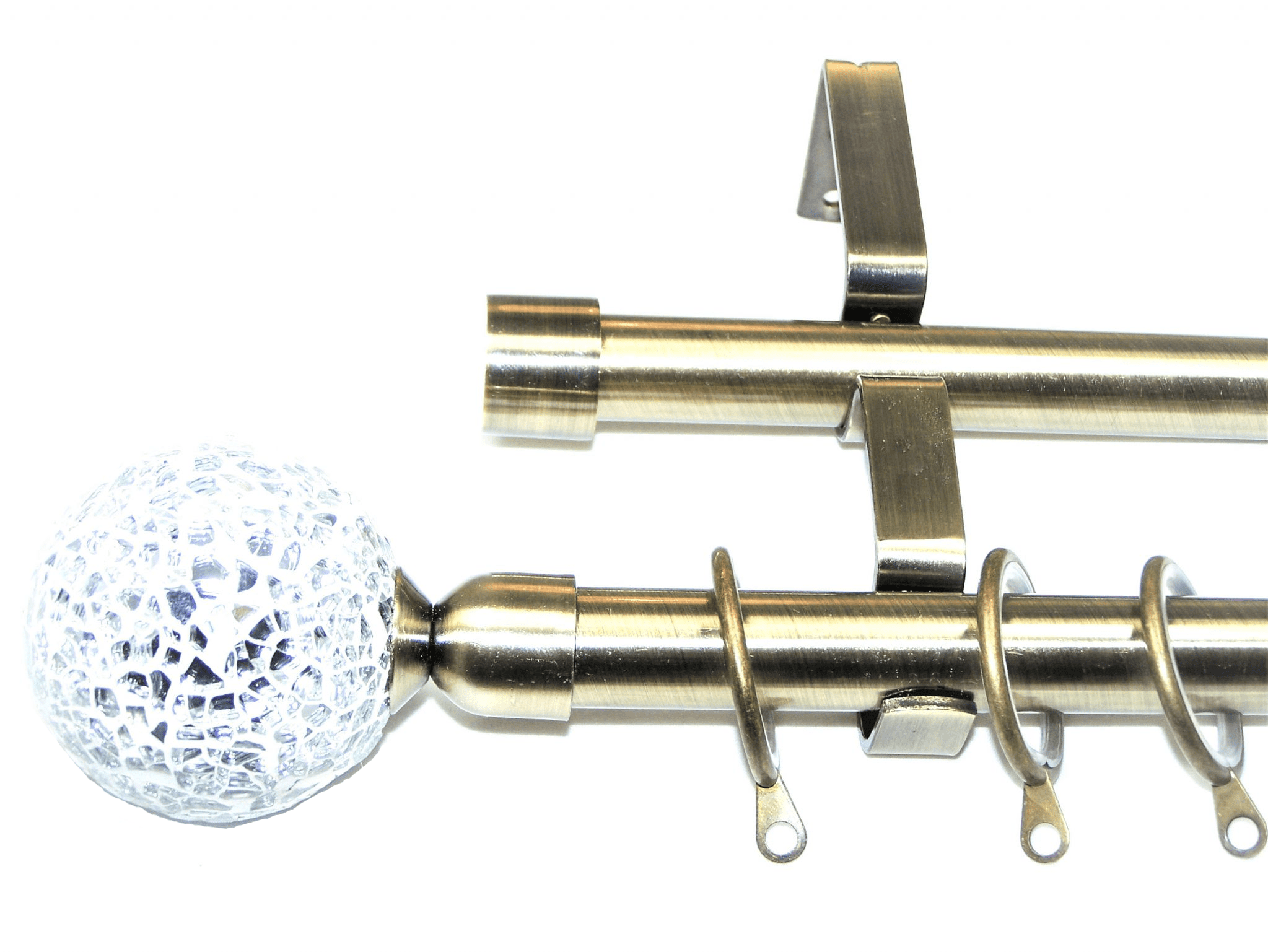 19/19mm Double Antique Brass Curtain Pole Mosaic Ball Finials Glider Rings