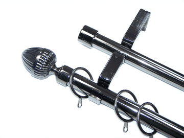 19/19mm Double Graphite Black Curtain Pole Acorn Finials