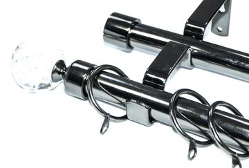 19/19mm Double Graphite Black Curtain Pole Crystal Ball Finials