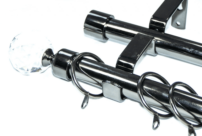 19/19mm Double Graphite Black Curtain Pole Crystal Ball Finials