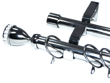 19/19mm Double Graphite Black Curtain Pole Diamante Finials