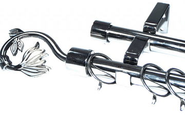 19/19mm Double Graphite Black Curtain Pole Twin Swirl Leaf Finials