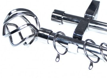 19/19mm Double Graphite Black Curtain Pole Twisted Cage Finials 1.8m / 3.6m