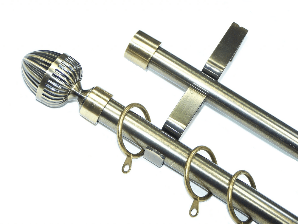 19/19mm Double Layer Antique Brass Curtain Pole Acorn Finials