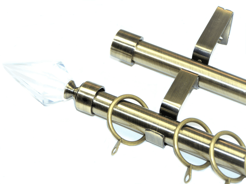 19/19mm Double Layer Antique Brass Curtain Pole Crystal Spear Finials